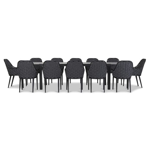 Parlor 13 Piece Extendable Dining Set - Black/Concrete HL-PAR-BK-13EDS-CAR-C