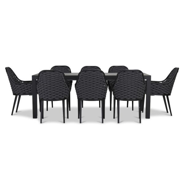 Parlor 9 Piece Extendable Dining Set - Black/Concrete HL-PAR-BK-9EDS-CAR-C